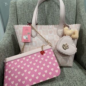 Juicy Couture Pink & Cream Heart Tote with Pink Heart Wristlet